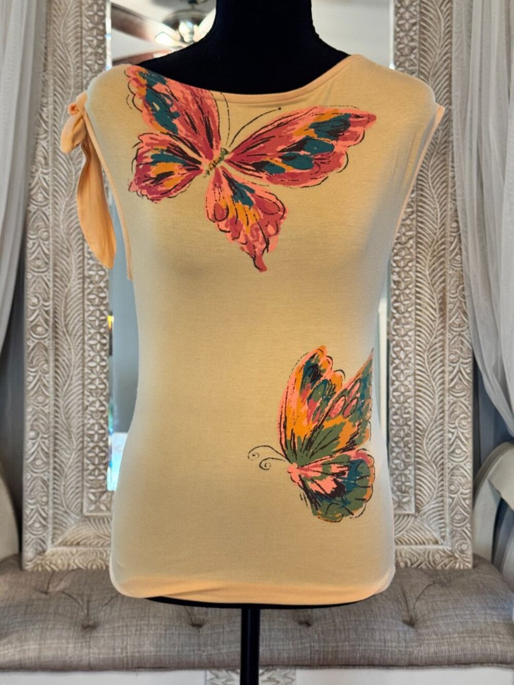 Urban Outfitters Butterfly Tie Shoulder Top Small Y2K Boho - Picture 4 of 13